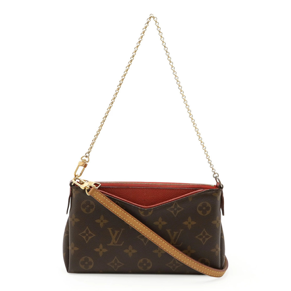 LOUIS VUITTON Monogram Pallas Clutch Shoulder Bag Chain Cerise Red